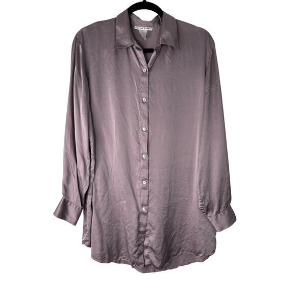 VTG Jillian Jones Top SZ L Purple 100% Silk Long Sleeve Button Up Office Career - Picture 1 of 9